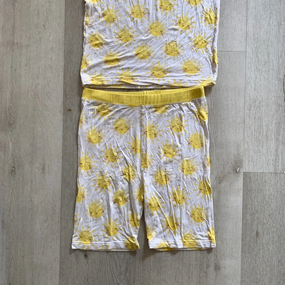 Little Sleepies Sun Pajama Set Lunaluxe Bamboo Yellow White Kids 12/14 Shortie